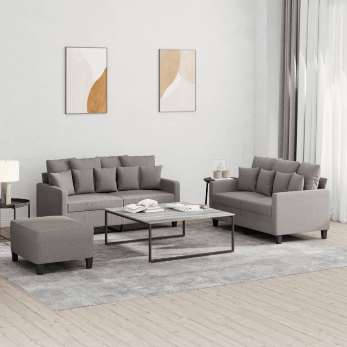 vidaXL Set de canapea cu perne, 3 piese, gri taupe, material textil 3201663