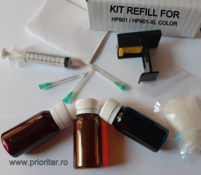 Kit refill reincarcare cartuse HP901 desfundare HP901-XL COLOR CC656AE TRICOLOR foto