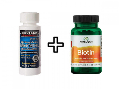 Minoxidil Kirkland 5% + Biotin 5000 mcg, 30 capsule mestecabile, Tratament pentru barba/scalp foto