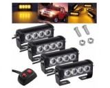 Set 4 Stroboscoape LED Auto Galbene 12V-24V, Avertizare, Flash, Controler 3 Functii