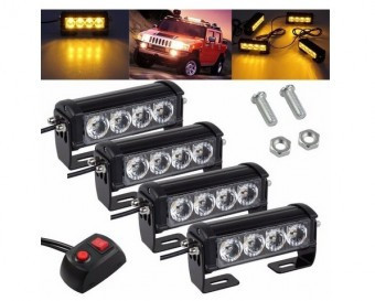 Set 4 Stroboscoape LED Galbene 12V-24V