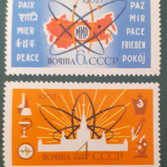 Rusia 1962 atom, Univetsitatea Moscova, harta, „Pace” în 10 limbi 2v nestampilat