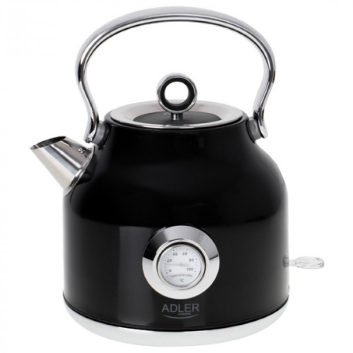 Fierbator electric clasic Adler, 1.7 l, 2200 W, inox, Negru