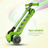 Trotineta copii 4Glow cu lumini LED pliabila reglabila Verde 3 - 8 ani, TUGA Ride