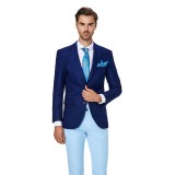 Sacou barbati casual albastru slim S009