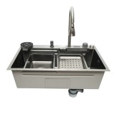 Chiuveta bucatarie multifunctionala din otel inoxidabil cu afisaj digital temperatura, functie cascada, spalator pahare, dozator sapun, scurgator,