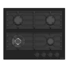 Plita gaz incorporabila Studio Casa Rialto Black, 60 cm, 4 arzatoare gaz, Wok, Aprindere electrica, Gratare fonta, Valve de siguranta, Sticla neagra