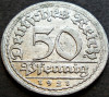Moneda istorica 50 PFENNIG- IMPERIUL GERMAN, anul 1921 *cod 175 = A.UNC litera E, Europa, Aluminiu