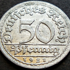 Moneda istorica 50 PFENNIG- IMPERIUL GERMAN, anul 1921 *cod 175 = A.UNC litera E