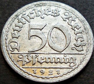 Moneda istorica 50 PFENNIG- IMPERIUL GERMAN, anul 1921 *cod 175 = A.UNC litera E foto