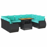 Cumpara ieftin Set canapele de gradina cu perne, 10 piese, negru, poliratan
