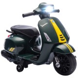 AIYAPLAY Motocicletă Electrică pentru Copii cu Licență Vespa, Baterie Re&icirc;ncărcabilă 6V, Roți Laterale și Lumini, V&acirc;rsta 2-6 Ani, Verde &Icirc;nchis | Aosom