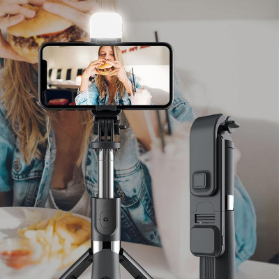 Set 3in1, Selfie Stick cu Lampa LED si Trepied, conectare Bluetooth, alimentare USB AVX-KX5688 foto