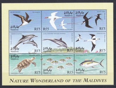 Maldive - Fauna Marina - PESTI,PASARI,DELFINI - BL - MNH foto