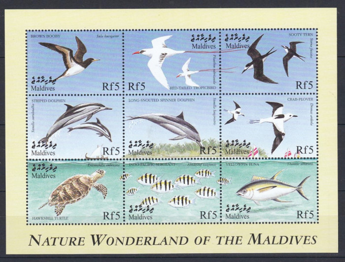 Maldive - Fauna Marina - PESTI,PASARI,DELFINI - BL - MNH