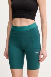 The North Face pantaloni scurti sport Refina femei, culoarea verde, neted, high waist, NF0A8EF76GI1