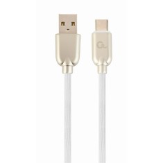 CABLU alimentare si date GEMBIRD, pt. smartphone, USB 2.0 (T) la USB 2.0 Type-C (T), 2m, premium, cablu din cauciuc, alb, conectori argintii, &quot;CC-USB2