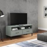 vidaXL Comodă TV cu picioare metalice &bdquo;OSLO&rdquo;, gri, lemn masiv pin