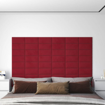 vidaXL Panouri de perete 12 buc. roșu vin 30x15 cm catifea 0,54 m&amp;sup2; foto
