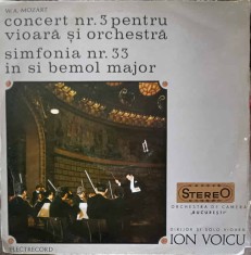 Disc vinil, LP. Concert Nr.3 Pentru Vioara si Orchestra. Simfonia Nr. 33 in Si Bemol Major-W.A. Mozart Diri-327225