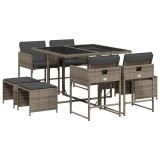 Cumpara ieftin Set mobilier gradina cu perne, 9 piese, gri, poliratan