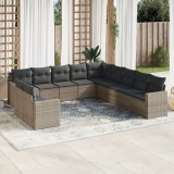 vidaXL Set canapele de grădină cu perne, 11 piese, gri, poliratan 3251527
