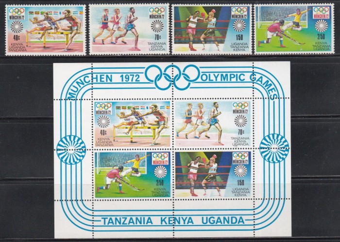 Tanzania,Kenia,Uganda 1972 - Jocurile Olimpice - Munchen, Serie + Colita, MNH