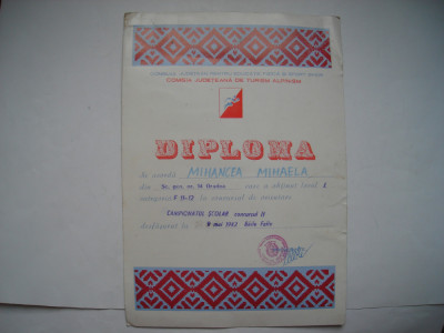 Diploma Concurs de orientare, Consiliul Judetean pentru Educatie Fizica, 1982 foto