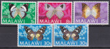 DB1 Fauna Fluturi 1973 Malawi 5 v. 4 + 1 EROARE MNH, Nestampilat