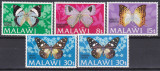 DB1 Fauna Fluturi 1973 Malawi 5 v. 4 + 1 EROARE MNH