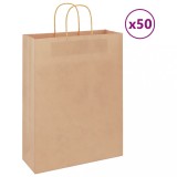 VidaXL Pungi de h&acirc;rtie 50 buc cu m&acirc;nere maro 32x12x42 cm