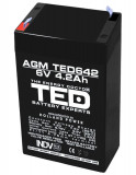 Acumulator 6V Stationar VRLA, Dimensiuni 70 x 48 x 101 mm, Baterie 6V 4.2Ah, TED Electric, Oem