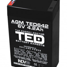 Acumulator 6V Stationar VRLA, Dimensiuni 70 x 48 x 101 mm, Baterie 6V 4.2Ah, TED Electric