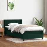 vidaXL Pat box spring cu saltea, verde &icirc;nchis, 80x220 cm, catifea 3318222