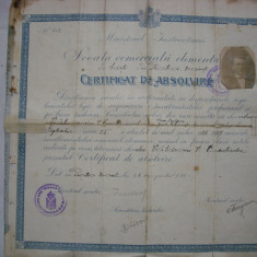 Certificat de absolvire scoala comerciala elementara 1926-1927