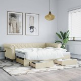 Cumpara ieftin Pat de zi cu extensie și sertare crem 90x200 cm piele ecologică