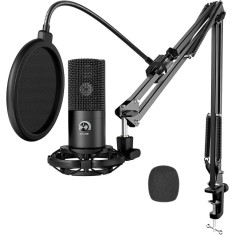 Microfon Profesional T669, USB, Cardioid, Reducere Zgomot, Control Volum, Filtru Pop, Brat Ajustabil, Suport Soc, Plug &amp; Play, PC, Mac, PS4, PS5, Negr