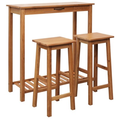 Set mobilier de bar, 3 piese, lemn masiv de stejar foto