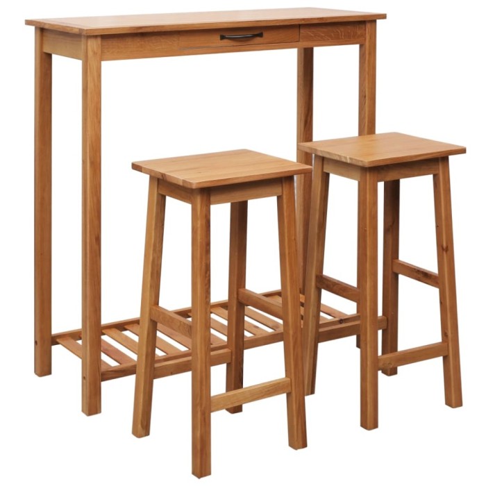 Set mobilier de bar, 3 piese, lemn masiv de stejar