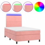 Cumpara ieftin Pat continental cu saltea &amp; LED, roz, 120x200 cm, catifea