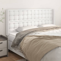 Tablie de pat cu aripioare, alb, 163x16x118/128 cm, piele eco GartenMobel Dekor foto