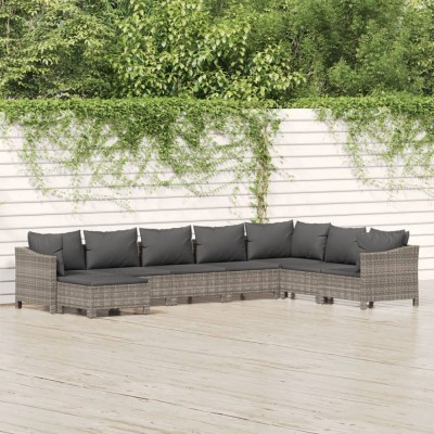 vidaXL Set mobilier de grădină cu perne, 8 piese, gri, poliratan foto
