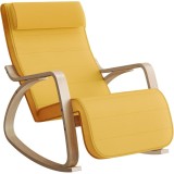 SONGMICS Scaun balansoar din lemn, suport picioare reglabil, maxim 150kg, 121x67x84 cm, galben Household NewTrend