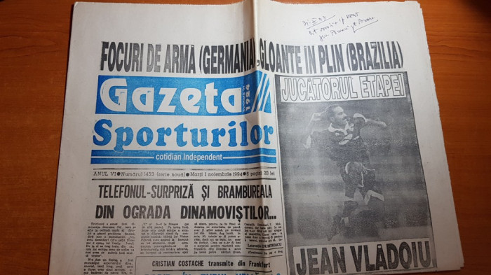 gazeta sporturilor 1 noiembrie 1994- jean vladoiu jucatorul etapei,ilie nastase