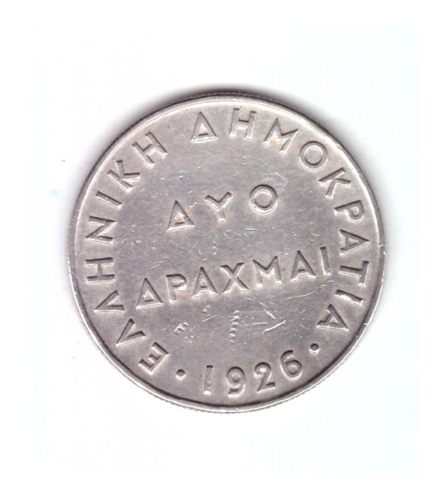 Moneda Grecia 2 drahme/drachmai 1926 B, stare buna, curata