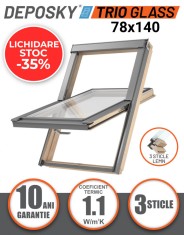 LICHIDARE DE STOC DEPOSKY TRIO GLASS 78X140 fereastra mansarda, 3 sticle, rama inclusa, maner jos