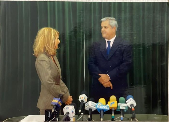 2002 Foto originala Adrian Năstase și Simona Culcea / PSD Partidul Social Democrat / conferinta de presa / politica 18 x 13 cm