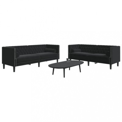Set canapele Chesterfield cu perne rulou 2 piese negru catifea foto