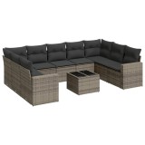 Set mobilier de gradina cu perne, 10 piese, gri, poliratan