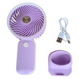 Ventilator de mana, cu suport pentru telefonul mobil, incarcare USB, buton On/OFF, 3 viteze, mov/alb